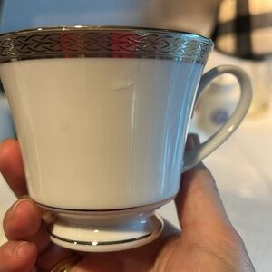 Set of 4 Noritake Queens Platinum Foot Cups Mugs 3" White Silver Fine China